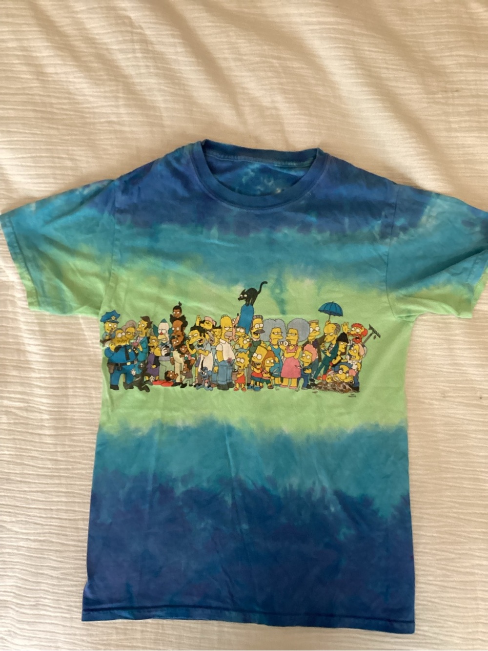 Vintage Y2K Tie-Dye Simpsons Character Graphic Tee - Blue & Green Short Sleeve